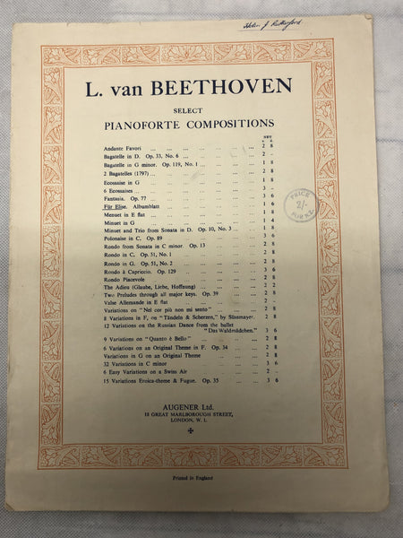 L. van Beethoven - Select Pianoforte Compositions (Second Hand)