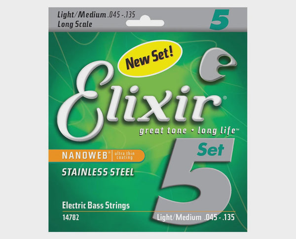 Elixir - Nanoweb Stainless Steel 5-String Bass Strings - 45/135