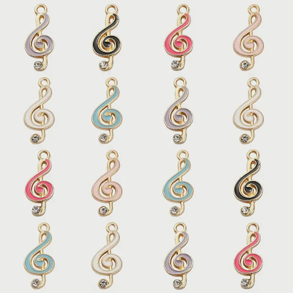 Music Note Enamel - Gold Plate Alloy with Rhinestone Pendant
