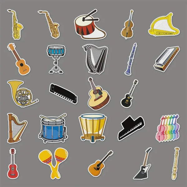 Musical Instrument Stickers - Cartoon Style