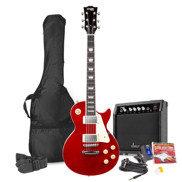 GigKit Electric Guitar Pack LP Style Dark Red 40w Amplifier, Lead, Tuner, Bag & Accessories