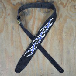 Colonial Leather - Blue & White XXX Embroidered Black Suede Guitar Strap