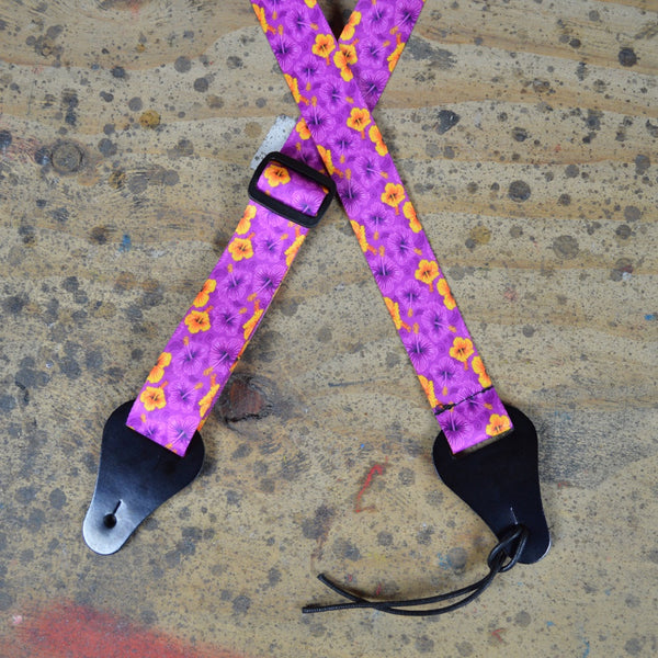 Colonial Leather - Ukulele Strap - Hibiscus Purple