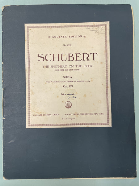 Schubert - The Shepherd on the Rock for Piano/Clarinet (Second Hand)