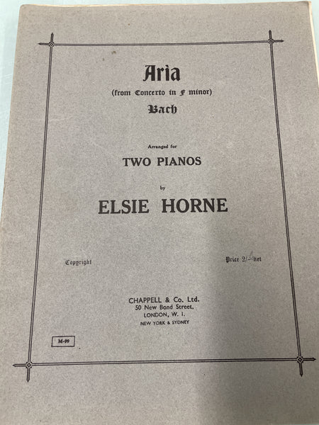 Bach - Aria (from Concerto in F Minor) Arranged for Two Pianos - Second Hand