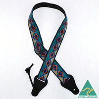 Colonial Leather - Ukulele Jacquard Strap - Aqua Orange Diamonds