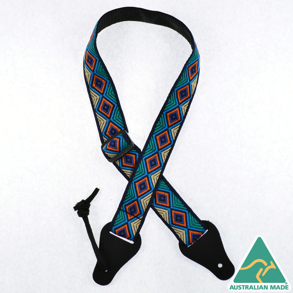 Colonial Leather - Ukulele Jacquard Strap - Aqua Orange Diamonds