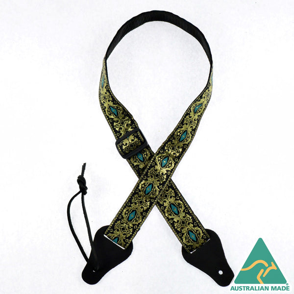 Colonial Leather - Ukulele Jacquard Strap - Gold & Aqua