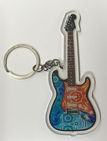 Funky Blue/Orange Patterned Strat Keyring