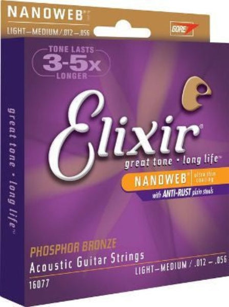 Elixir - Nanoweb Phosphor Bronze Acoustic Guitar Strings - 12/56