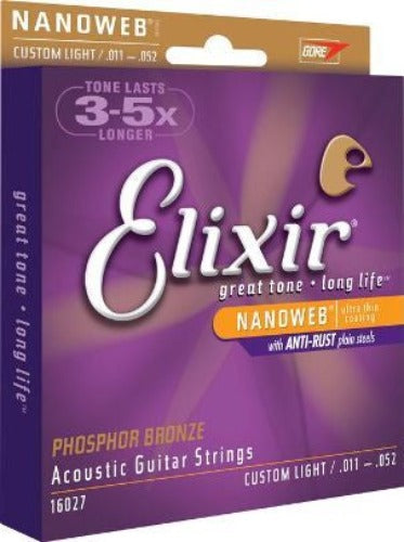 Elixir - Nanoweb Phosphor Bronze Acoustic Guitar Strings - 11/52