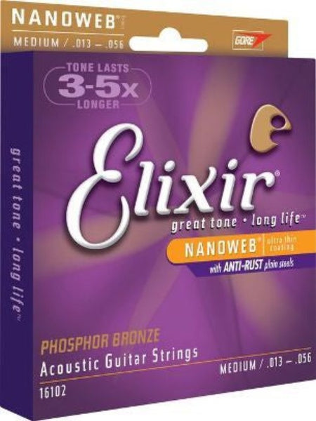 Elixir - Nanoweb Phosphor Bronze Acoustic Guitar Strings - 13/56