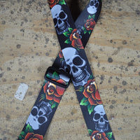 Colonial Leather - Black Skull Guitar Strap