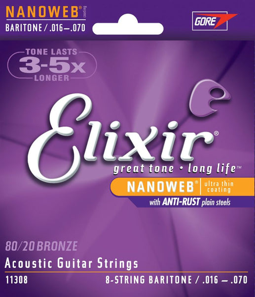 Elixir - Nanoweb 8-String Baritone Acoustic Guitar Strings - 16/70