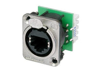Neutrik - NE8FDV-YK - Panel mount receptacle with IDC punch down terminals, D-sized metal flange with latch lock, max. panel thickness 4 mm, mounting screws included.