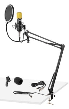 Studio Microphone Set with Boom arm & Pop Filter Black / Gold. Connect directly to PC or Laptop