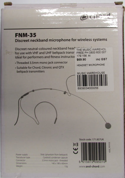 Chord FNM-35 Discreet Neckband Microphone for Wireless Systems