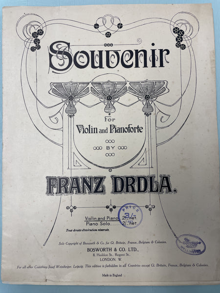 Souvenir for Violin and Pianoforte - Franz Drdla (Second Hand)