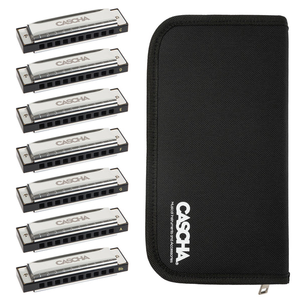 Cascha - Blues Harmonica 7 Pack Set with Case