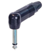 Neutrik - NP2RX-BAG - 2 pole right-angle 1/4" professional phone plug, nickel contacts, black shell.